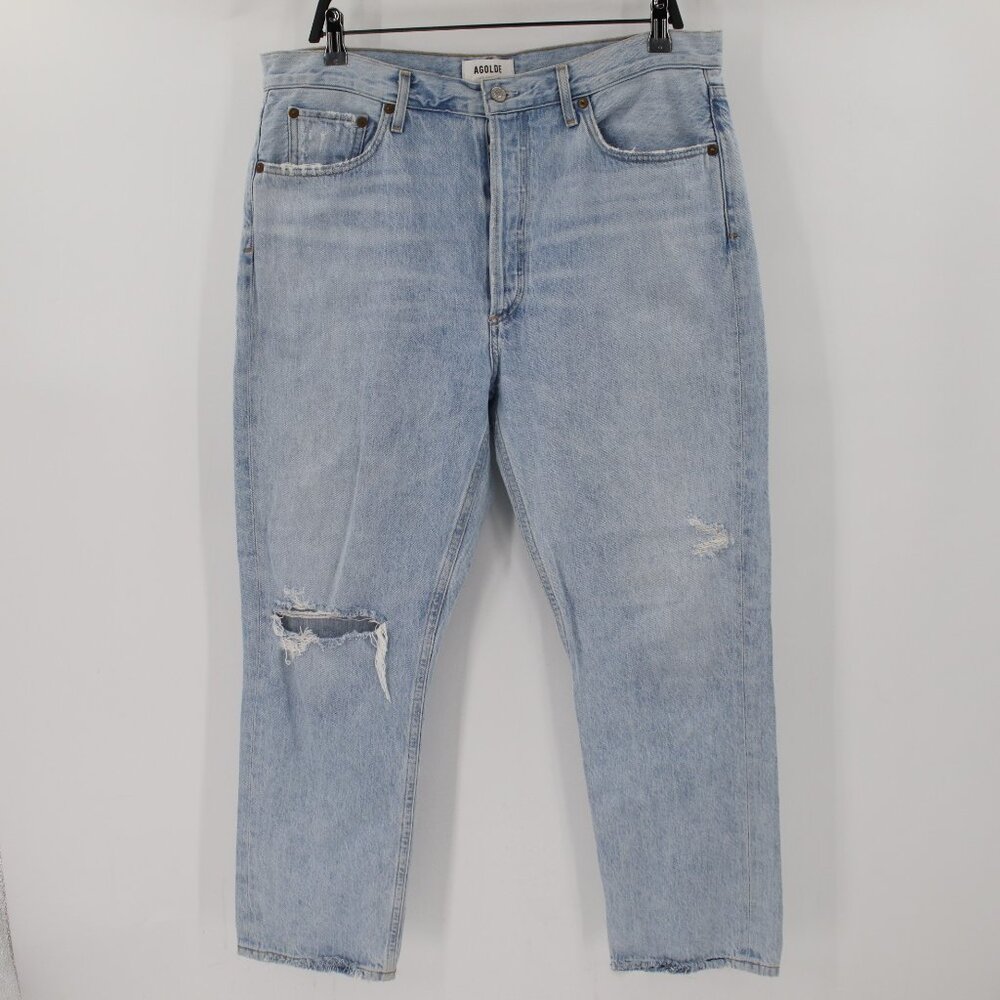 AGOLDE Jeans Womens 32 Riley High Rise Straight Cropped Button Fly Distressed